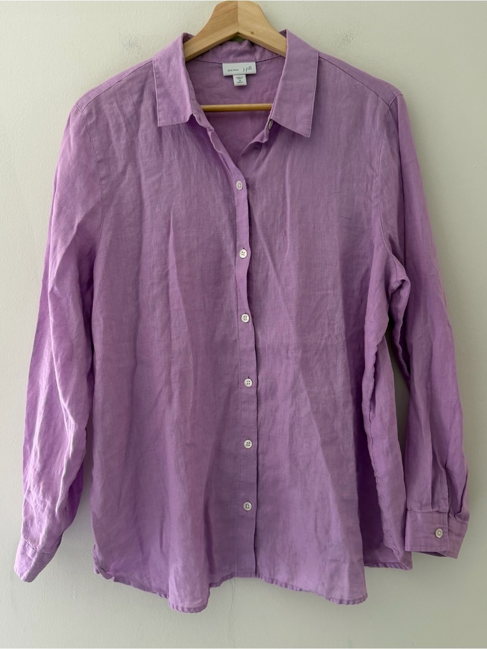 J Jill Love Linen Top Blouse Button Down Lilac Purple Size Medium Relaxed Git